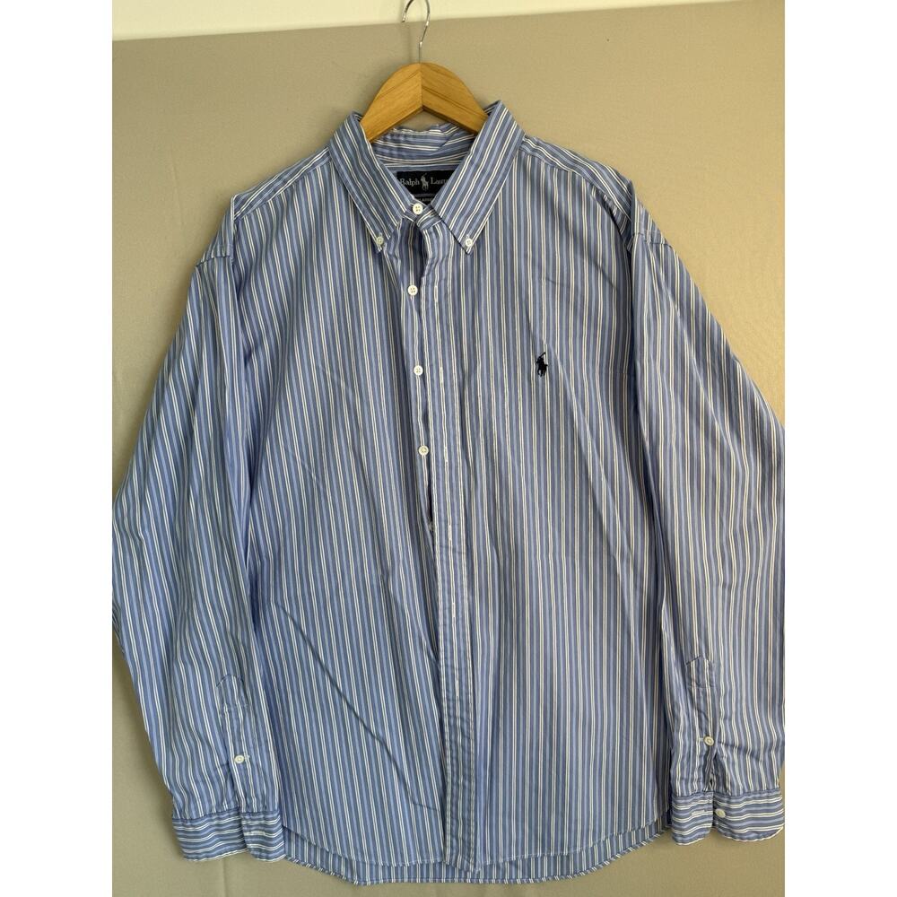 Ralph Lauren Classic Fit Shirt Mens XXL 2XL Blue Stripe Button Down Cotton Pony